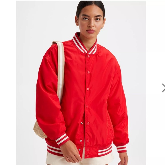 NWT Levi’s Gold Tab Baseball Jacket Red White Oversized Redwood Tech Small - Picture 1 of 8